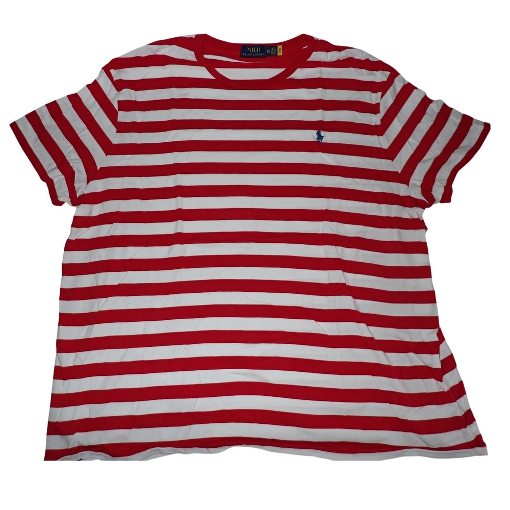Polo Ralph Lauren Mens Striped Short Sleeve T-Shirt Red White XXL Retro Preppy
